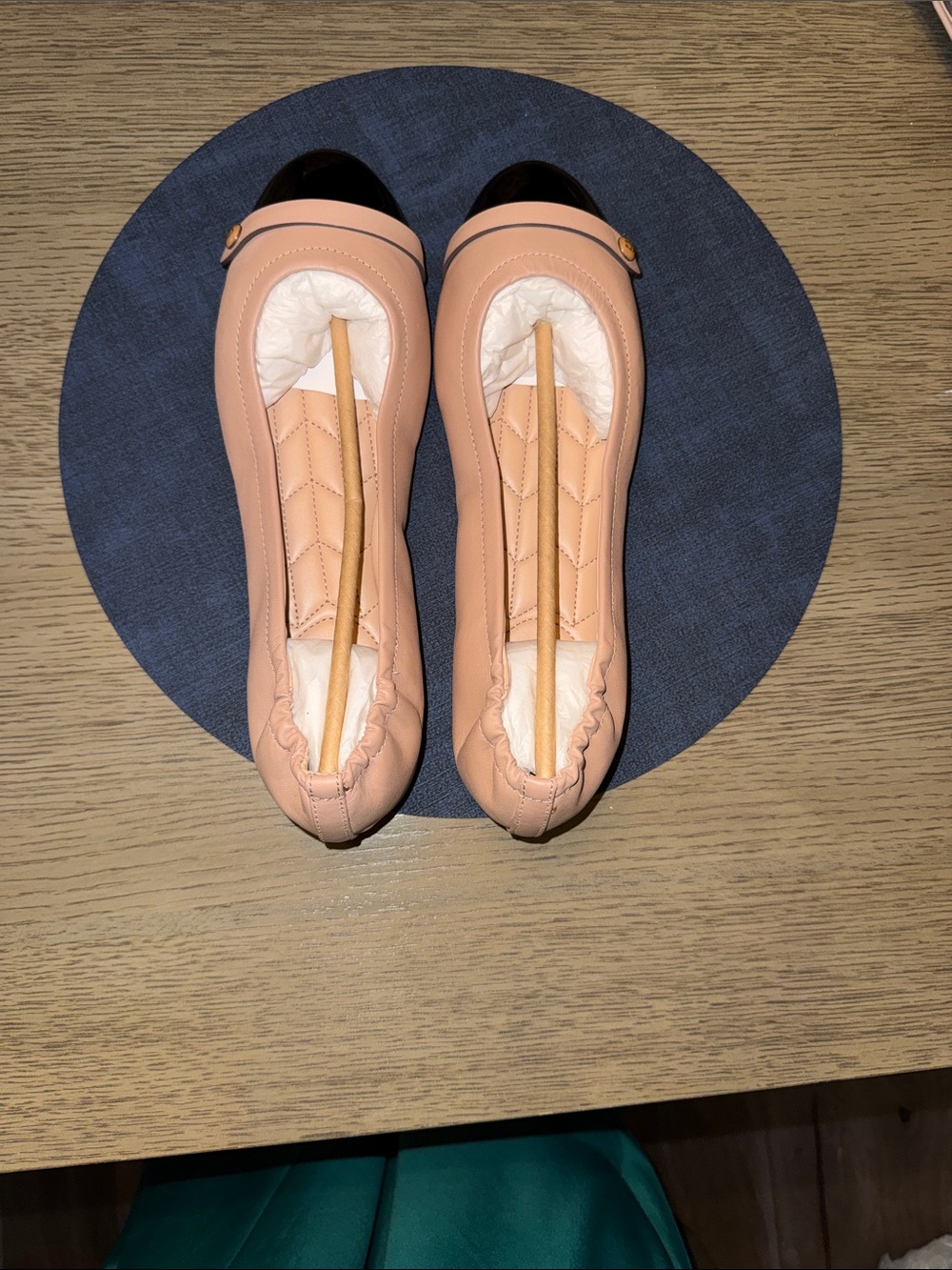New Coach Women's Brandi Ballet Flats- Tan Leather with Black Toe